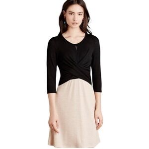 Amadi black and tan twist front dress